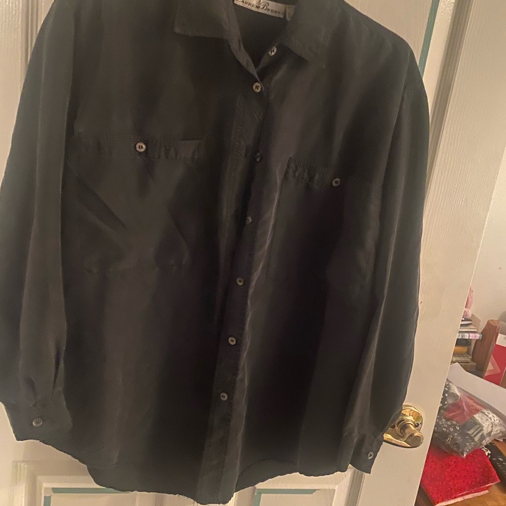 Black silk button down oversized style